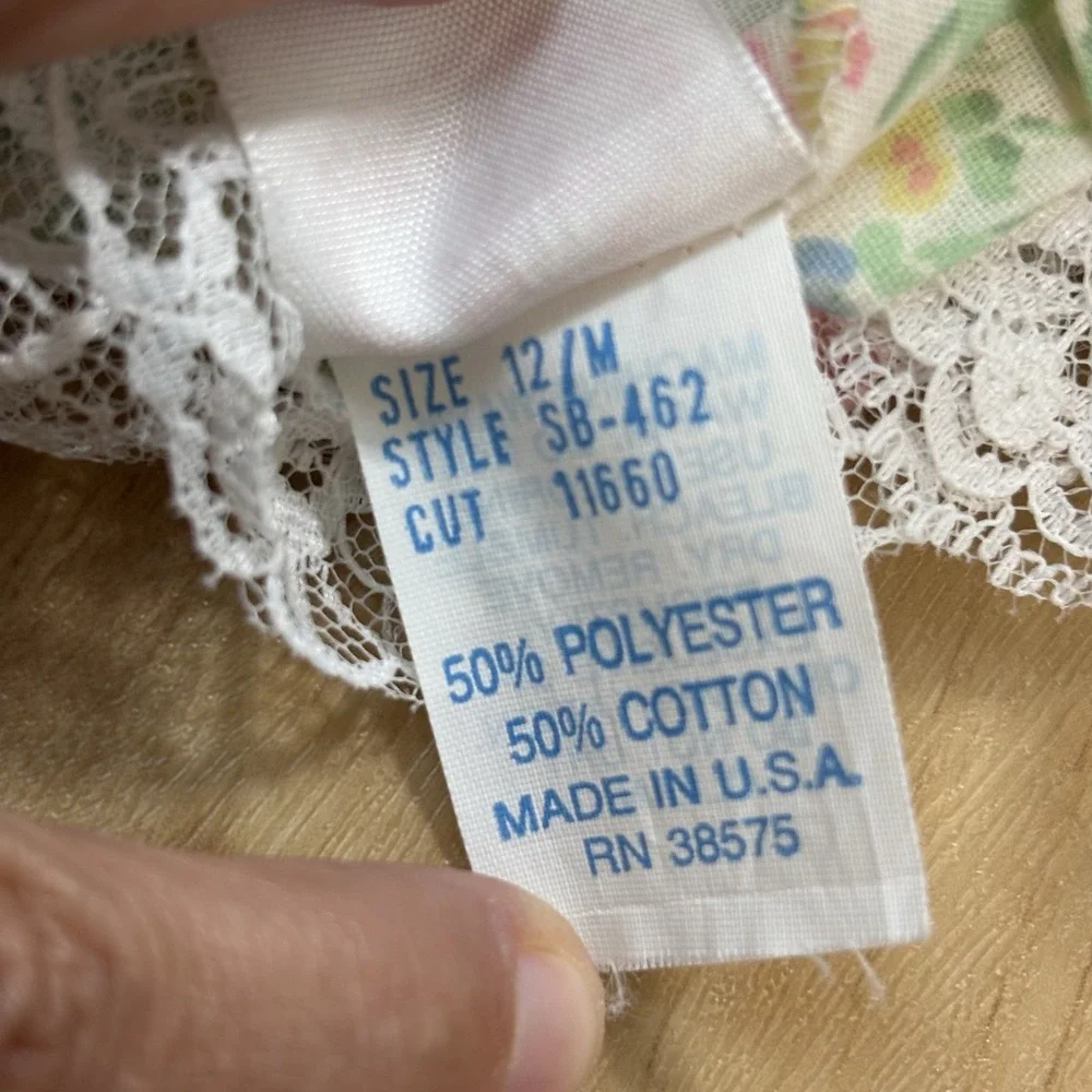 Vintage Hugs & Kisses Baby Girl Dress 12 Months Floral Lace Delicate USA Made