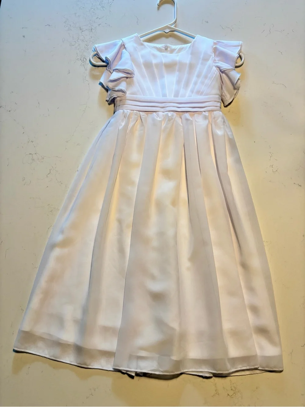 Classic White Girls' Dress with Ruffle Sleeves 4-5T