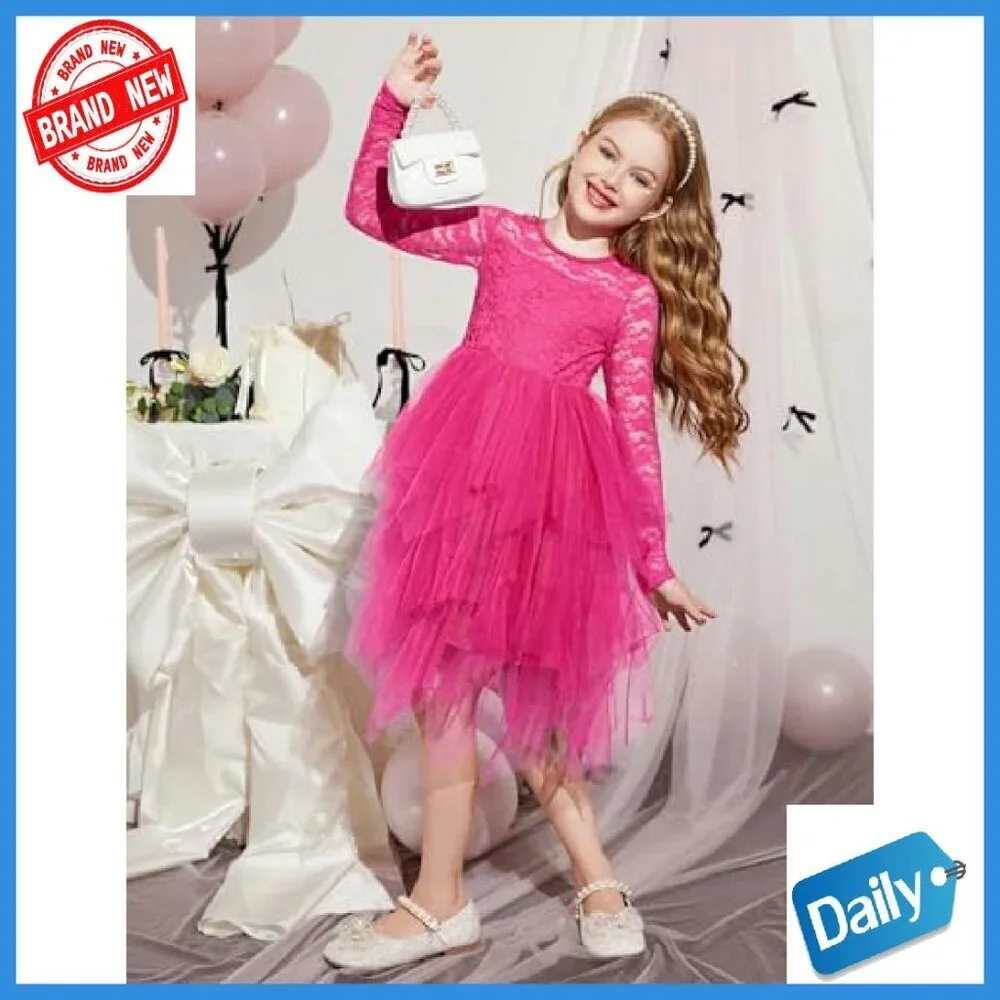 Toddler Flower Girl Dress Long Sleeve Tutu Tulle Party Wedding