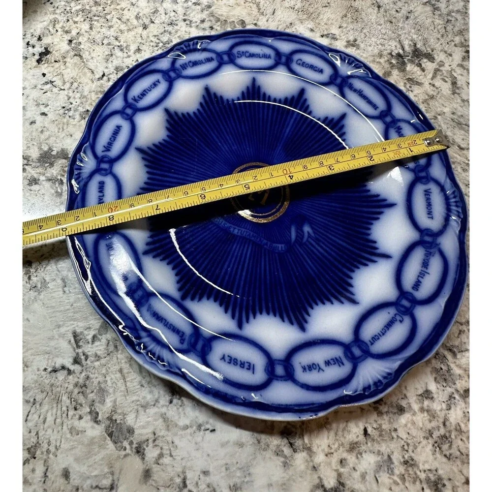 Staffordshire Flow Blue Plate, CHAIN OF STATES, Martha Washington