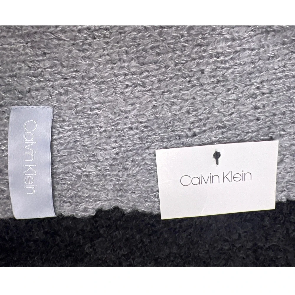 Calvin Klein Striped Knit Scarf Mint Green Turquoise Gray Black Wool Blend NWT
