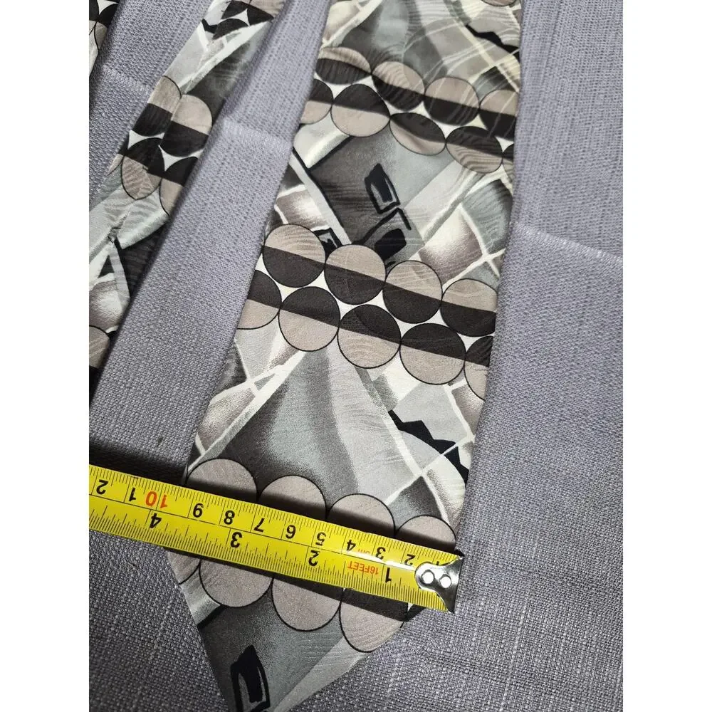 Geometric Abstract Circle Print Tie Mens Gray Classic Pointed Necktie One Size