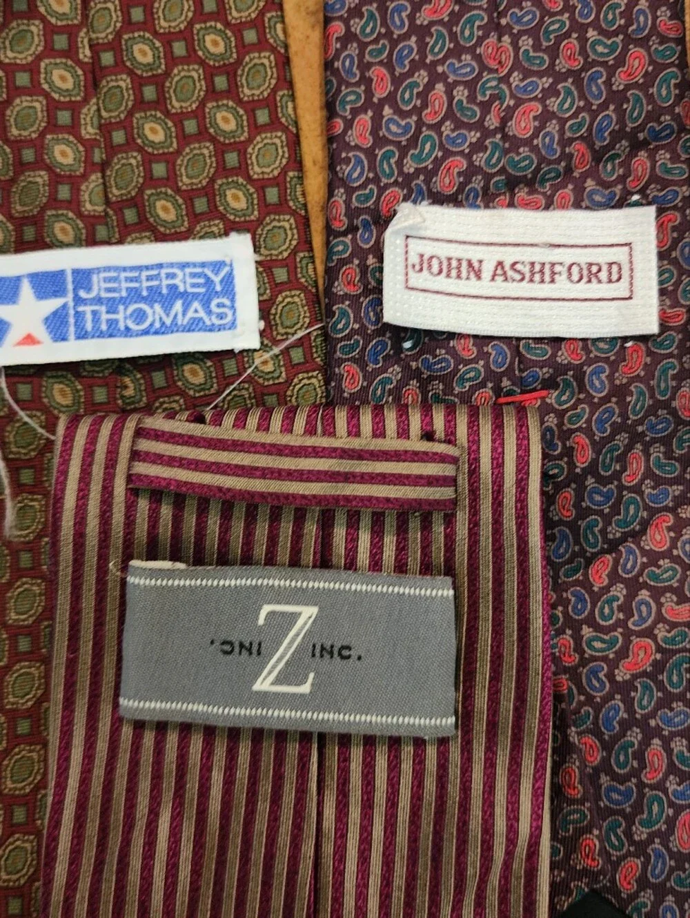 3pc Vintage 100% Silk Men’s Tie Lot Jeffrey Thomas John Ashford Zoni Paisley