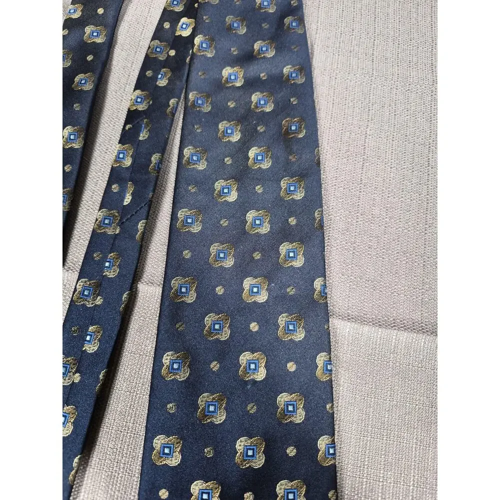 Heritage Tie Mens Blue Geometric Medallion Classic Necktie Made In Gt Britain