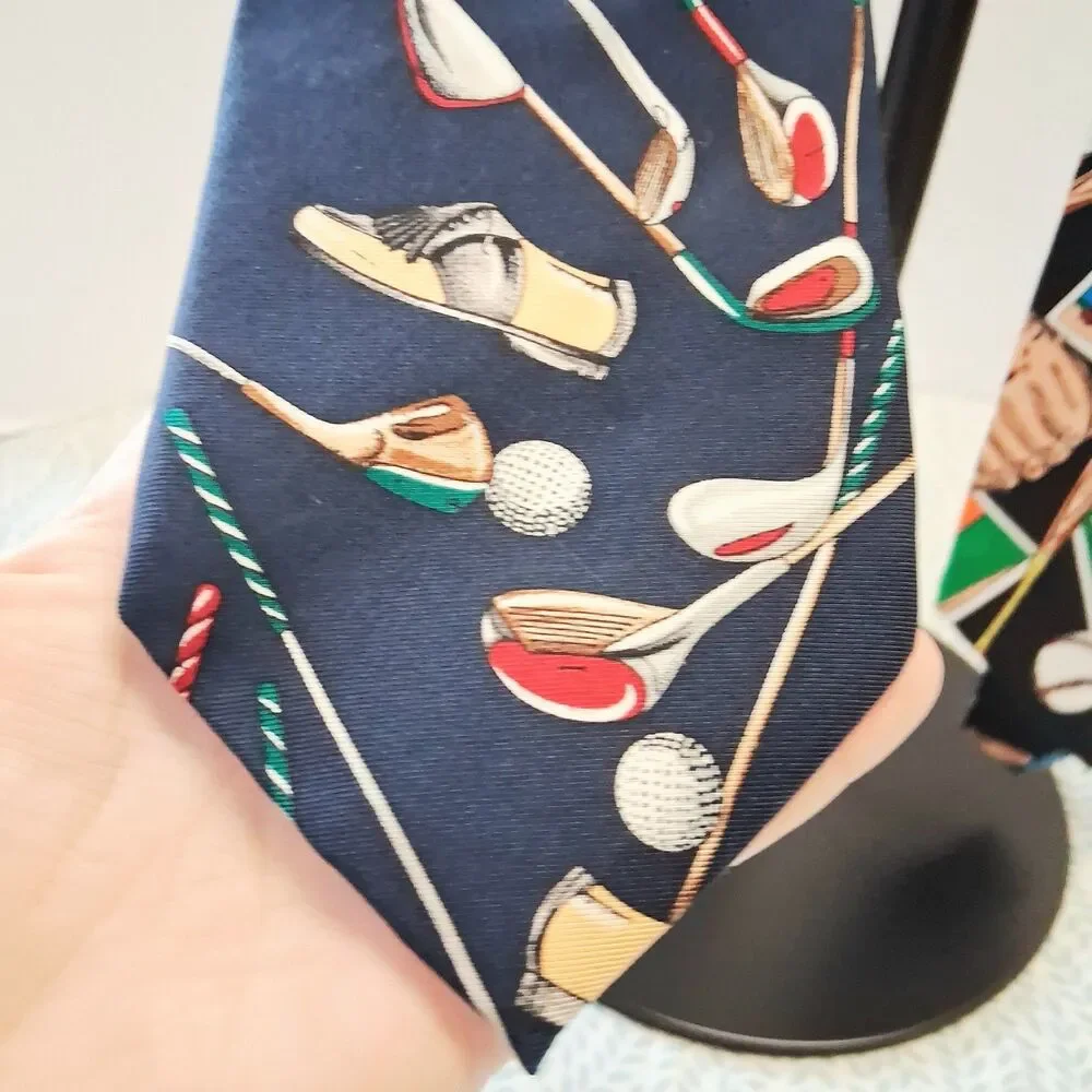 Vintage Novelty Silk Tie Lot Sports Themed Golf Baseball 4x57