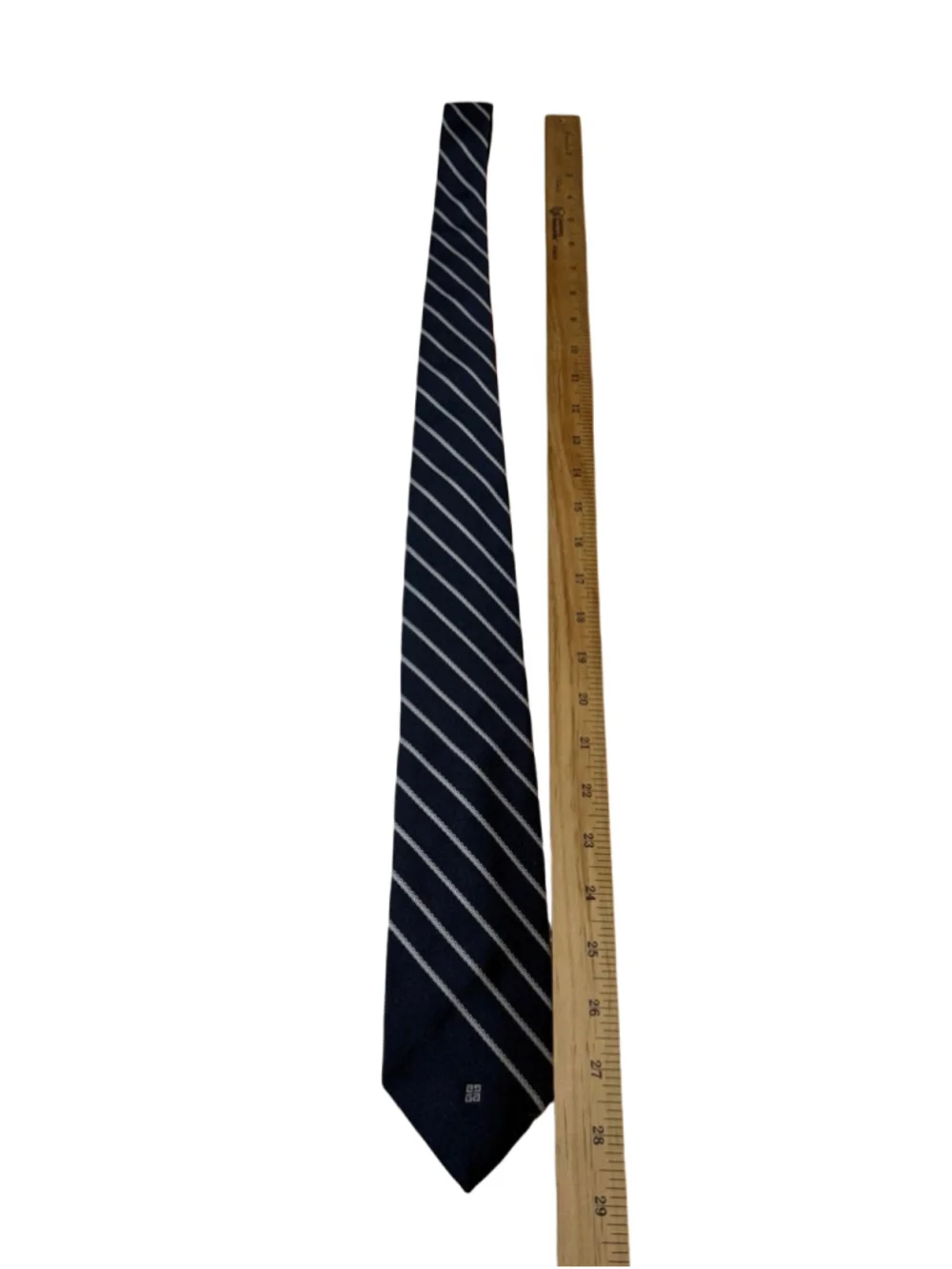 Givenchy Gentleman Paris Navy White Striped Logo Tie Classic Preppy Necktie