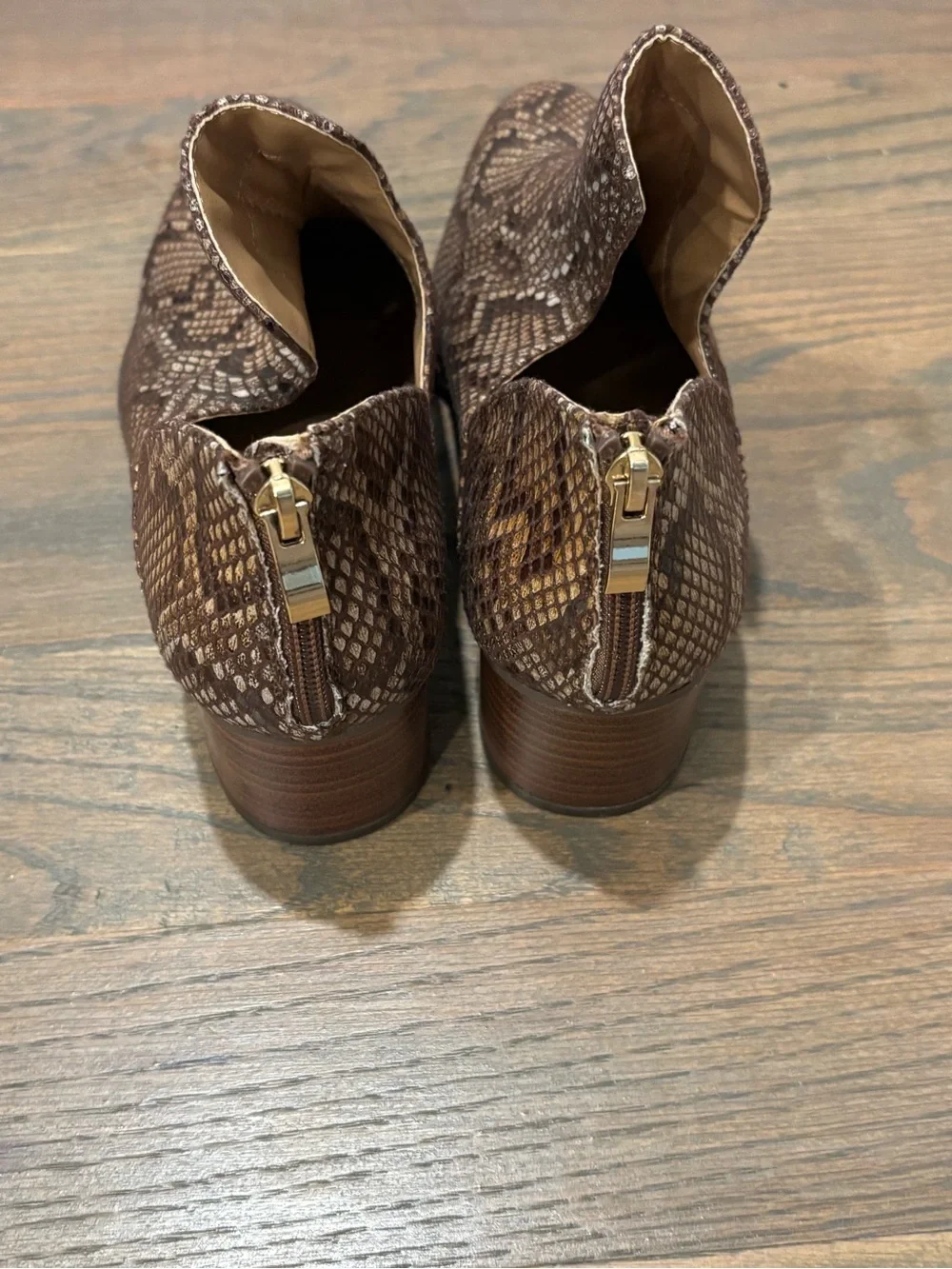 new directions Brown Snake-Print Ankle Booties