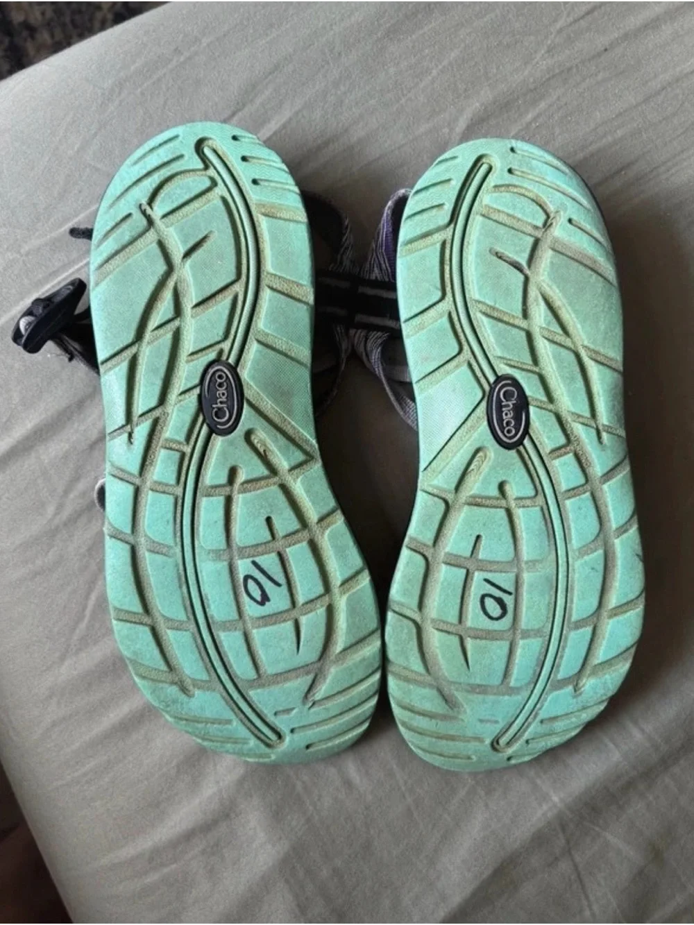 Granola Girl Chaco Outdoor Hiking Strappy Sandals with Purple & Teal Straps