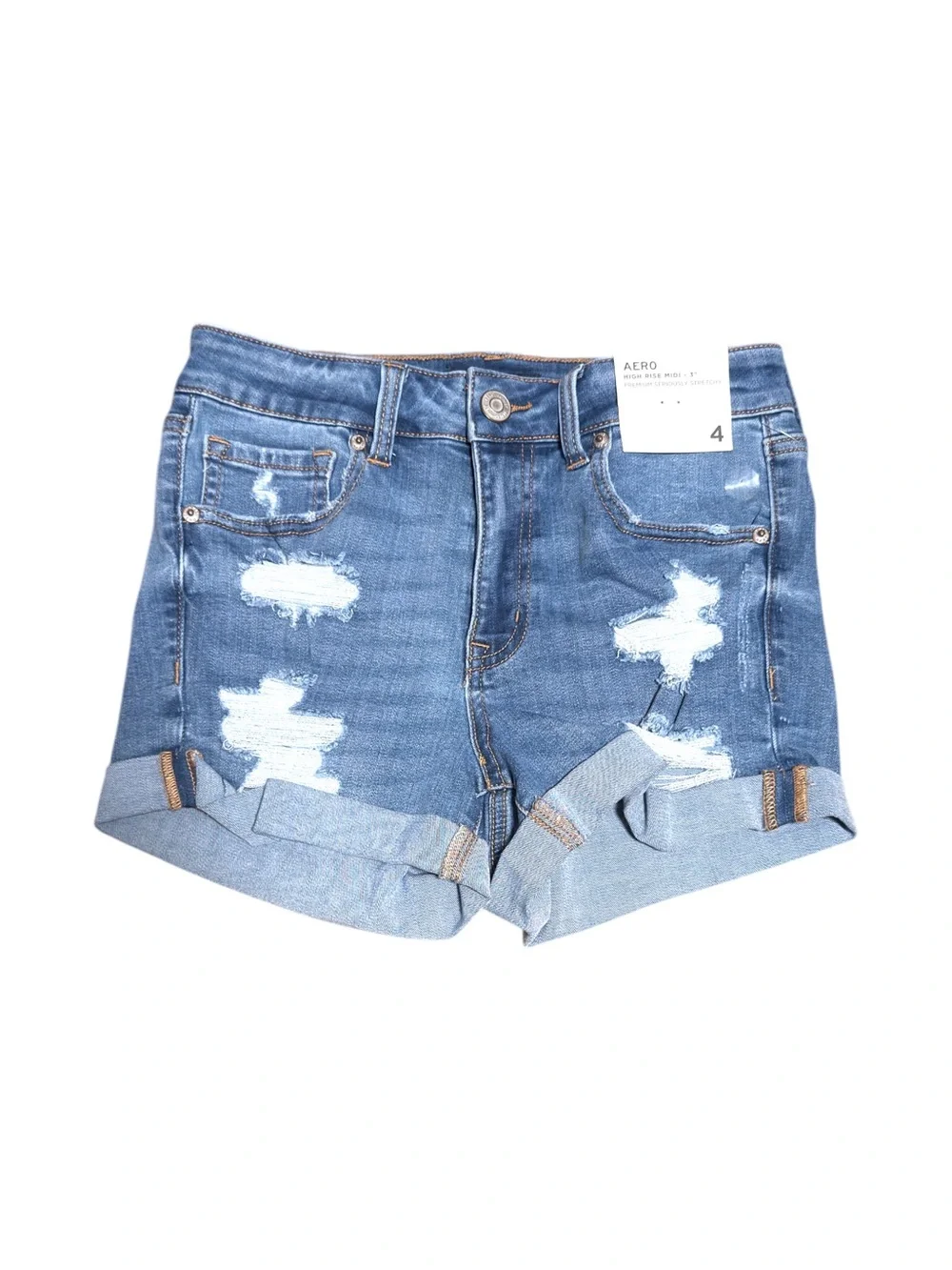 Aeropostale Women’s Size 4 High Rise Midi 3” Distressed Stretch Denim Shorts NWT