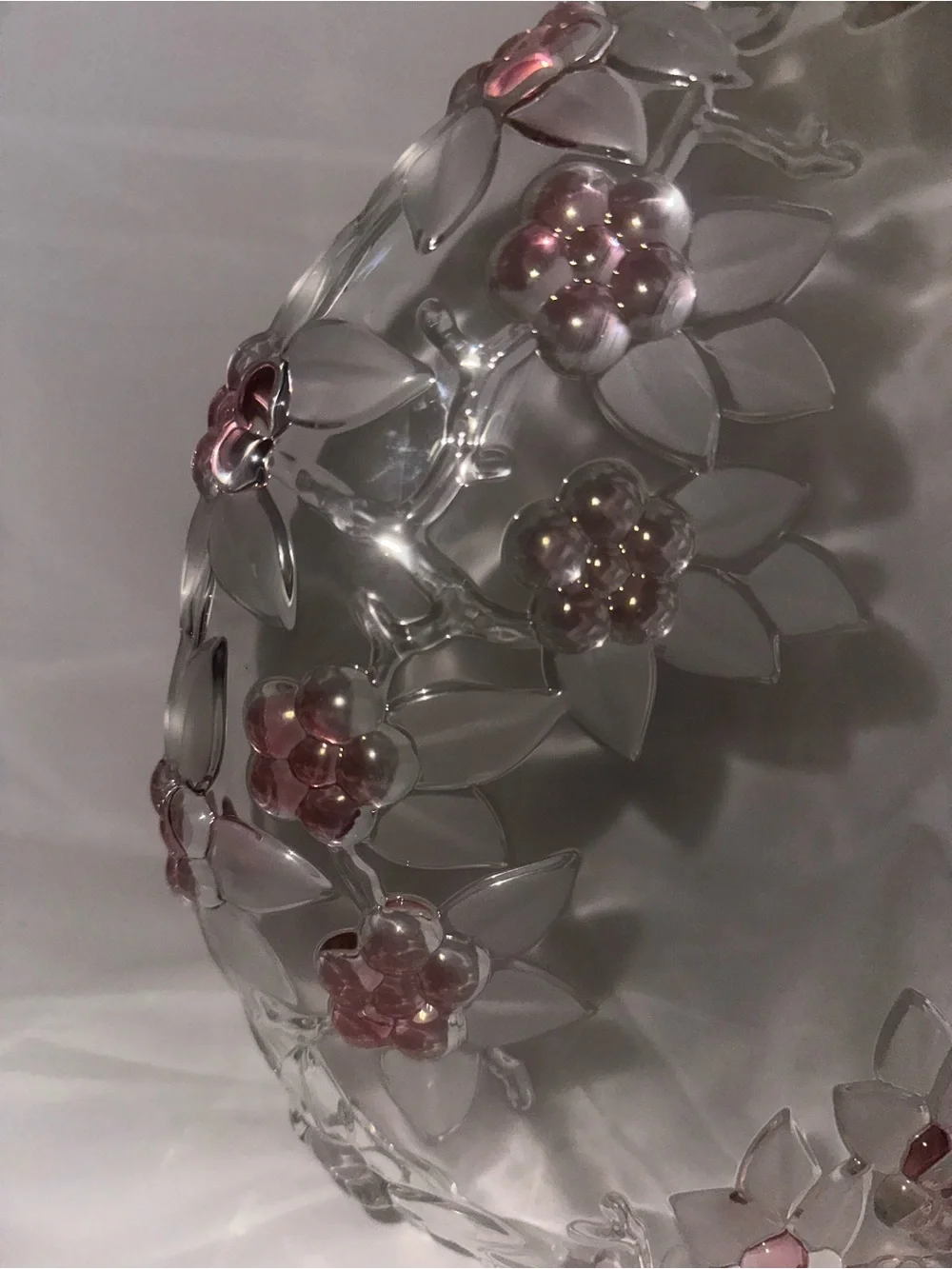 Pink Floral Clear Glass 11.5” Serving Platter Raised Flowers