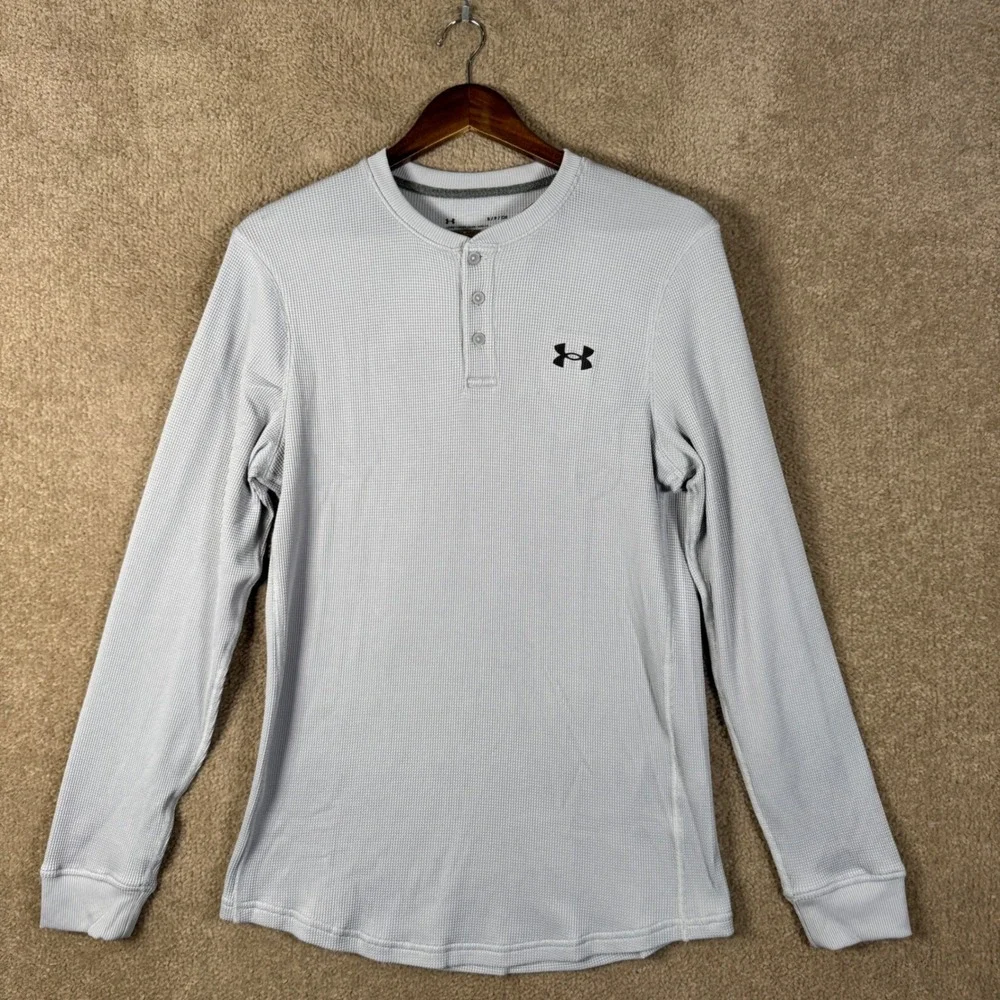 Under Armour Waffle Henley Mens Small Gray Long Sleeve Thermal Shirt New Knit