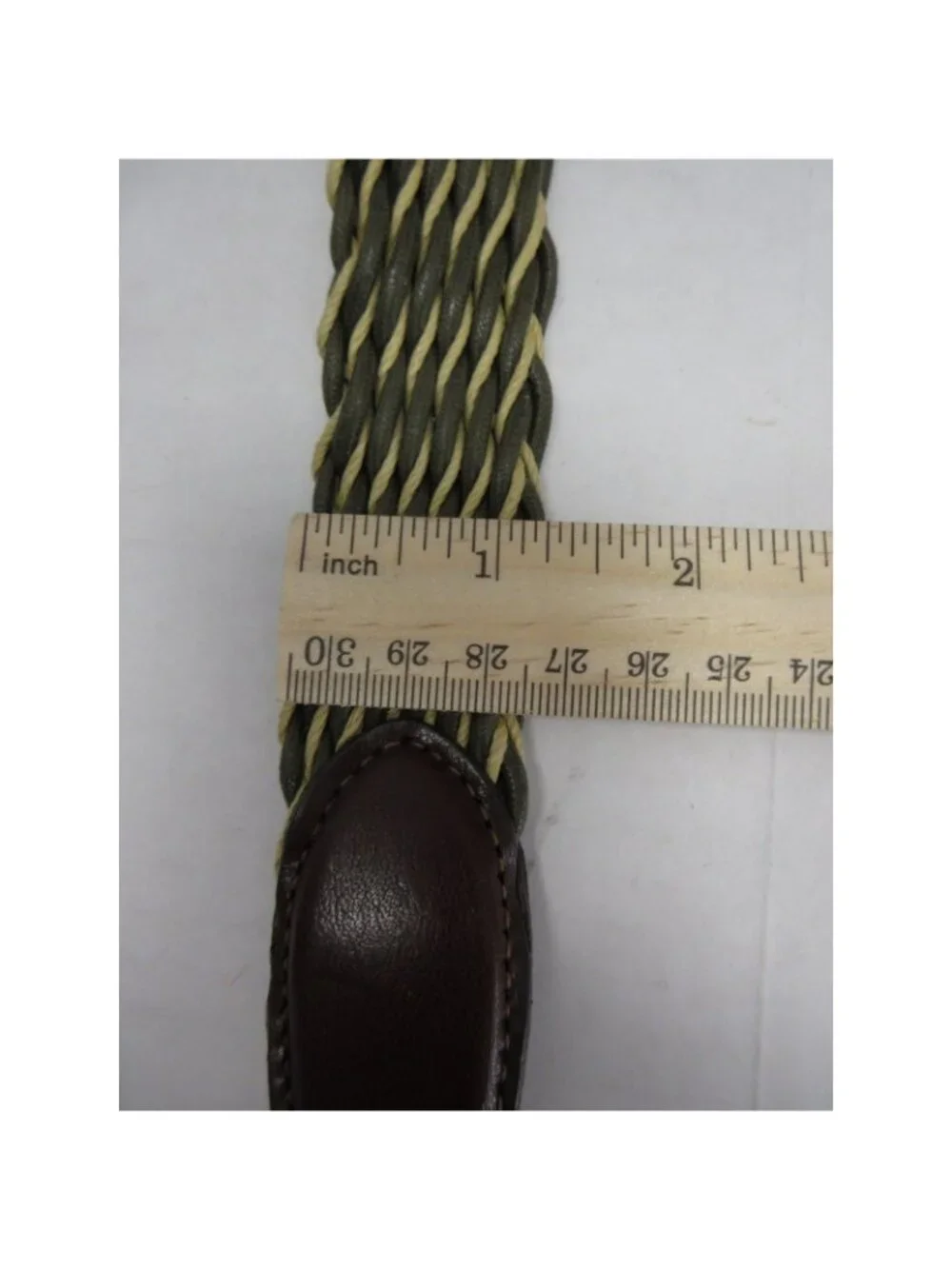 Orvis Belt 44 Olive Leather Braided Woven Silver Buckle Made In USA
