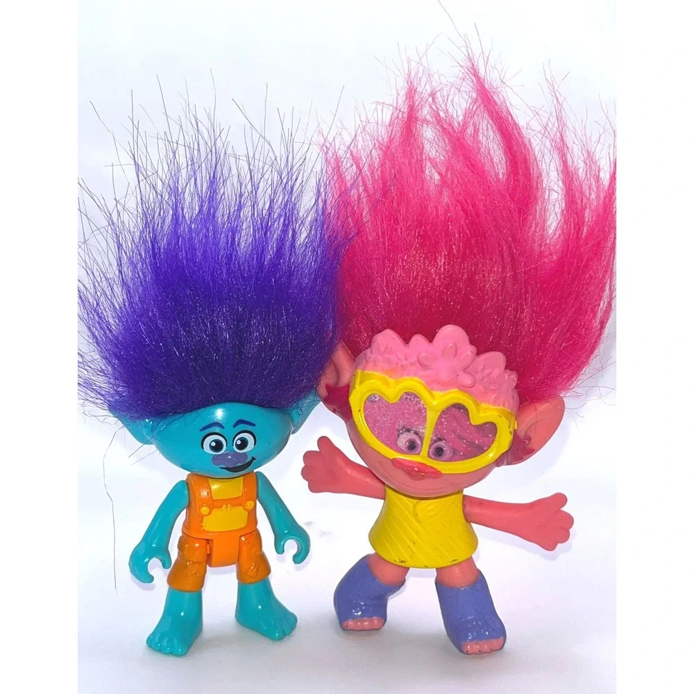 DreamWorks Trolls Poppy and Branch Figure Set Cake Toppers Pink Purple Hair 4