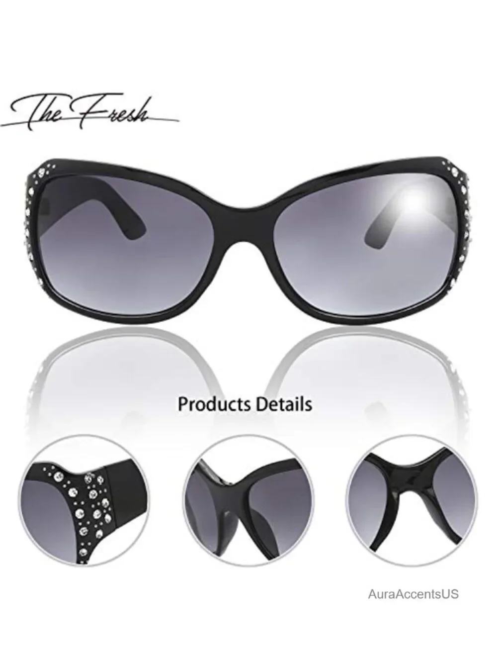 Oversized Rhinestone Sunglasses UV400 Wrap Around Gradient Lens Gift Box