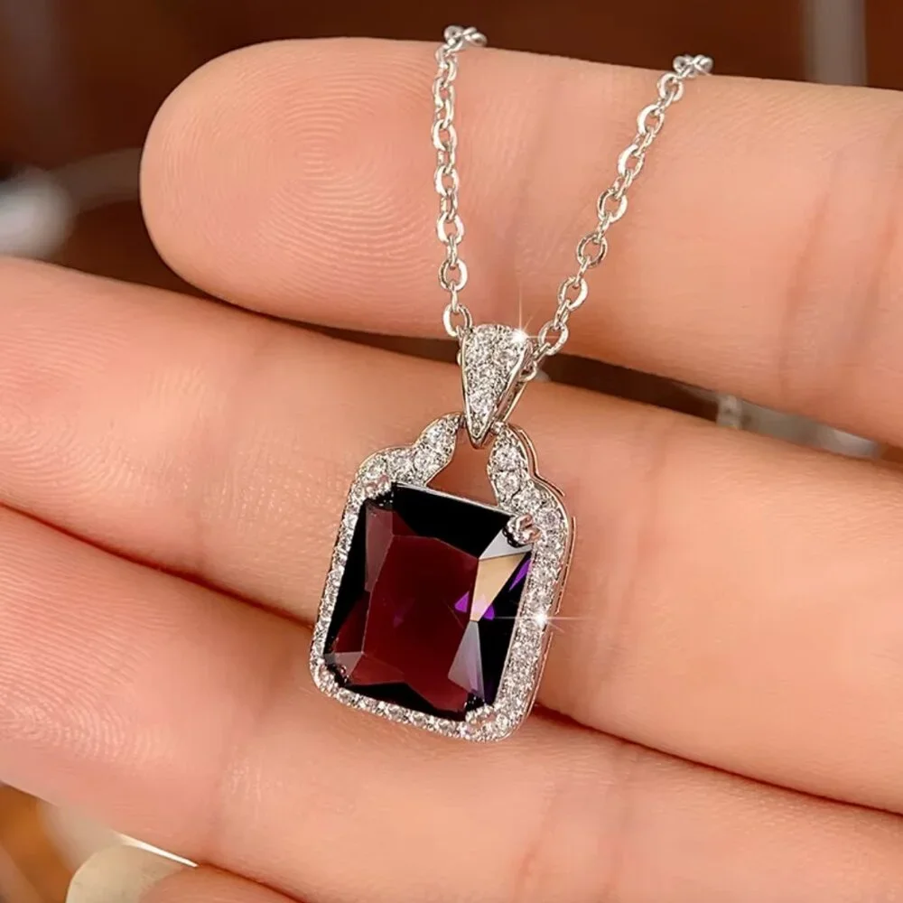 NEW 18k White Gold Purple Amethyst Diamond Pendant Necklace