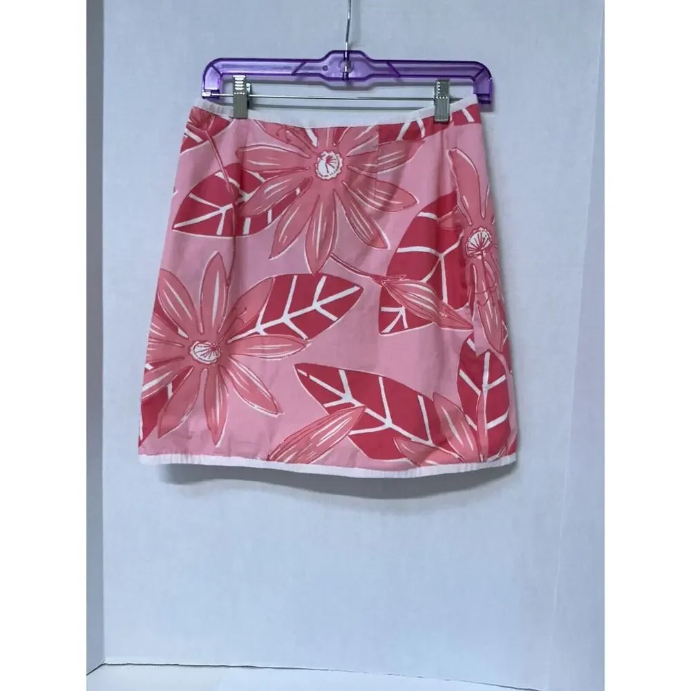VTG Lilly Pulitzer Size 6 'Reversible' Wrap‎ Skirt Pink Flowers & Yellow