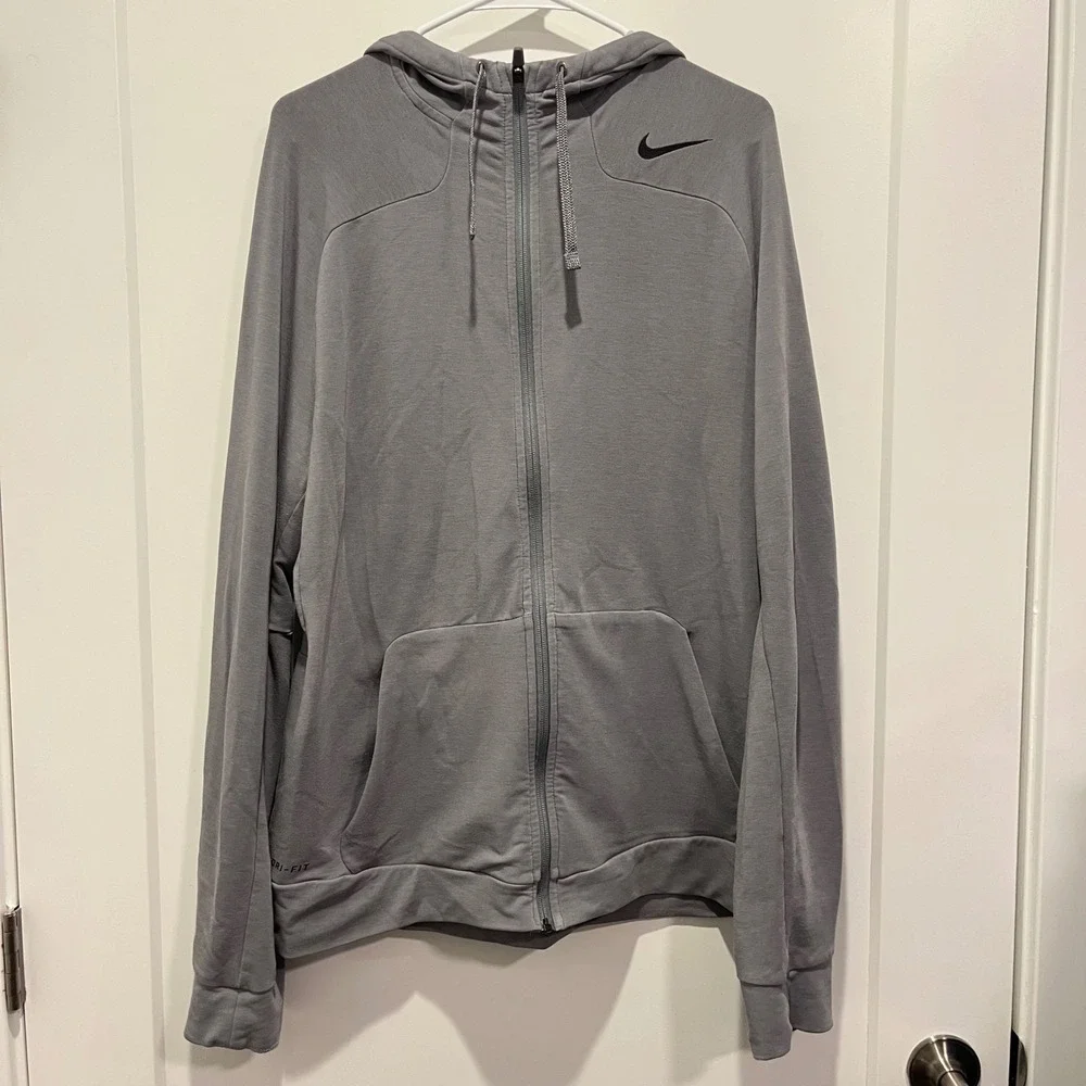 Nike Pro Training Dri-FIT Full Zip Hoodie‎ Mens Large Gray Athletic Jacket 0375