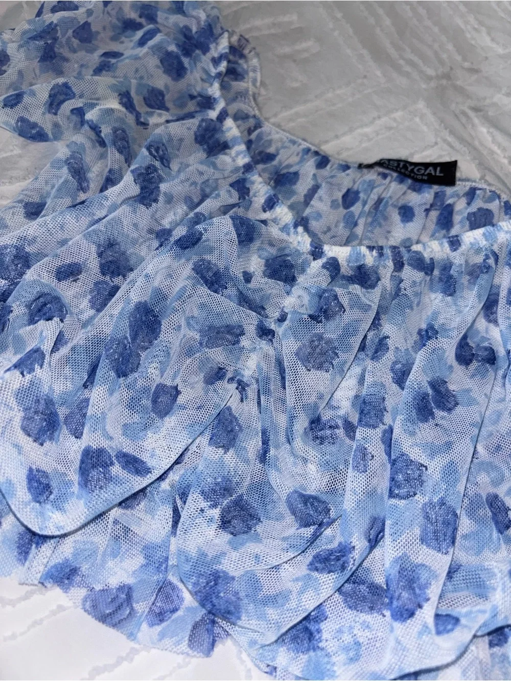 Blue Floral Off-Shoulder Crop Top
