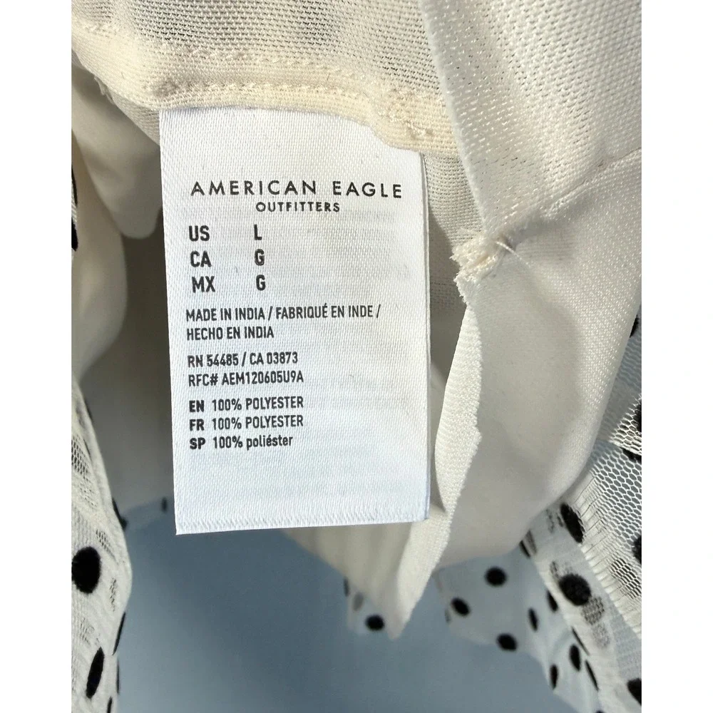 American‎ Eagle Womens Polka Dot Tiered Mesh Crop Top Ruffle Strap Size Large