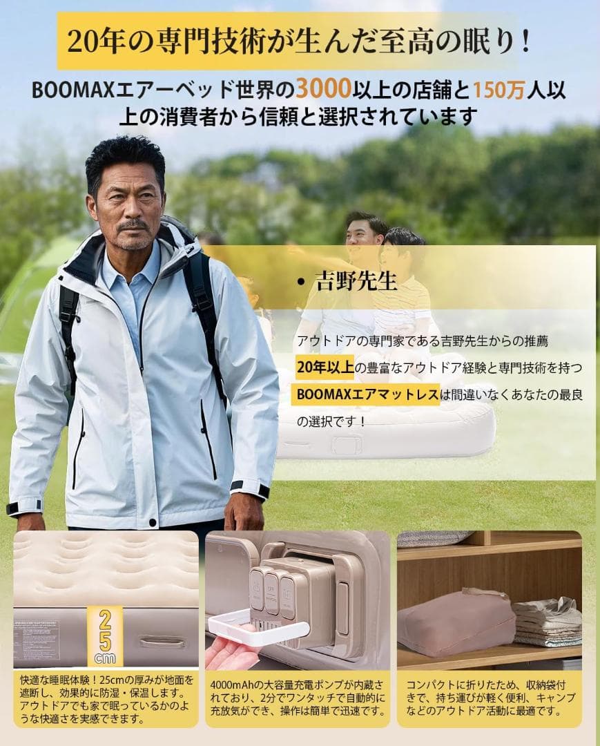 【New Unused】BOOMAX Electric Double Air Bed with Built-in Pump and Pillow
