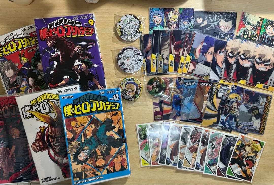My Hero Academia Manga Volumes 8-12, Can Badges, Clear Cards - Bundle Sale