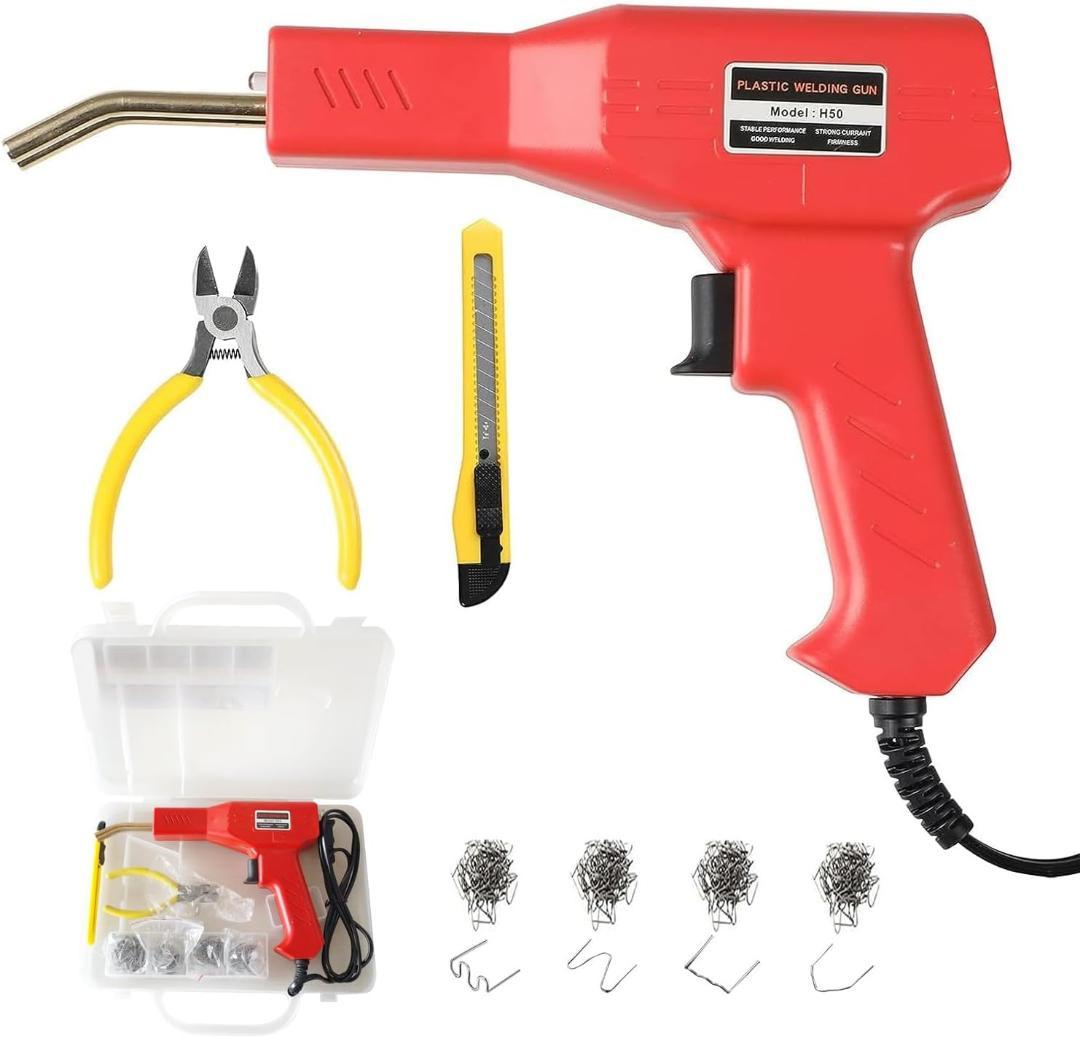 Plastic Welder Car Bumper Repair Kit with Welding Staples and LED Light, Storage Box