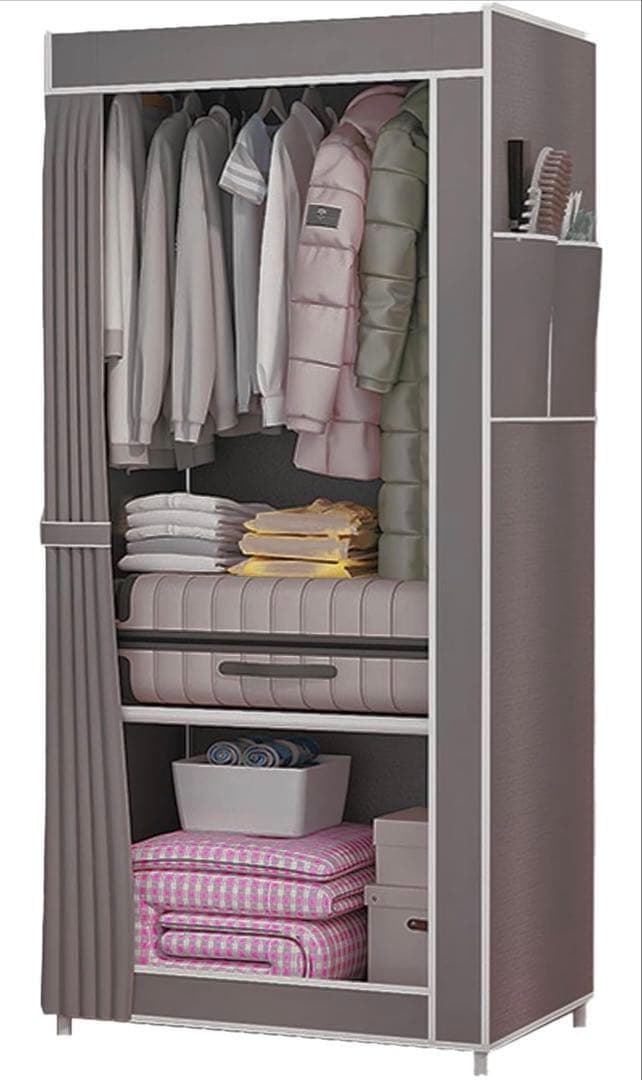Simple Portable Assembly Closet Wardrobe Clothes Storage Closet Gray