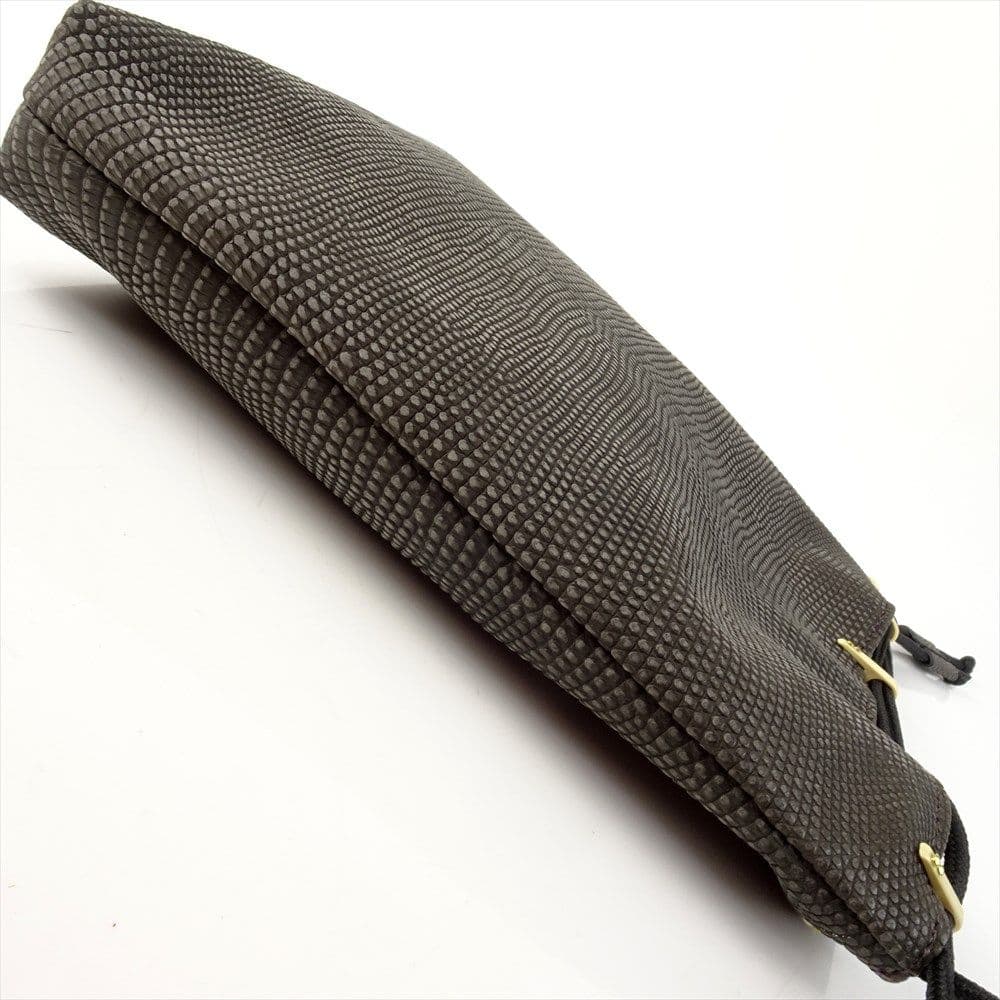New Shingen-bukuro Lizard Leather Drawstring Bag Pouch Bag Mini Bag Gray Genuine Leather
