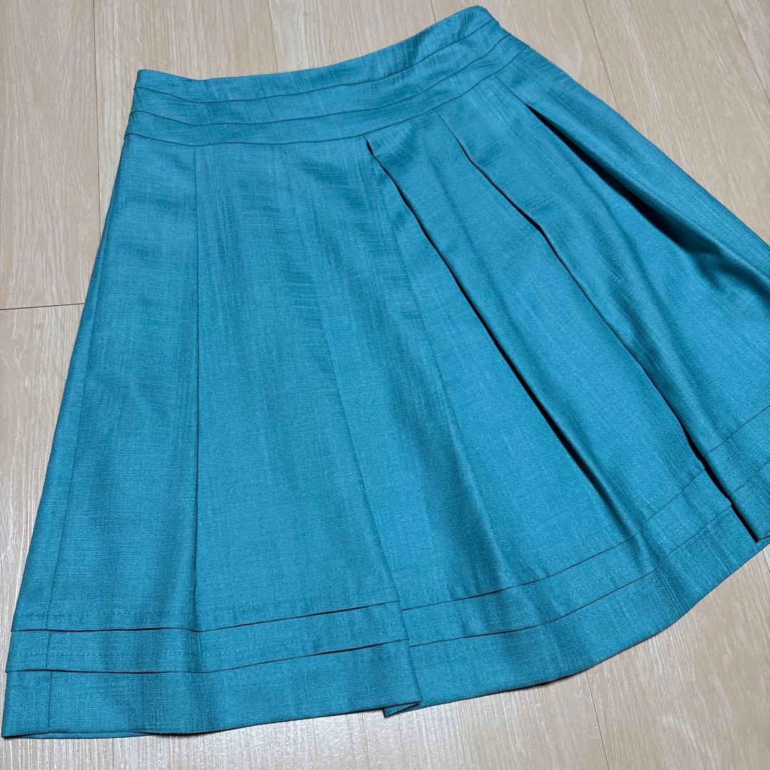 Blackwatch teal green flared skirt, knee-length