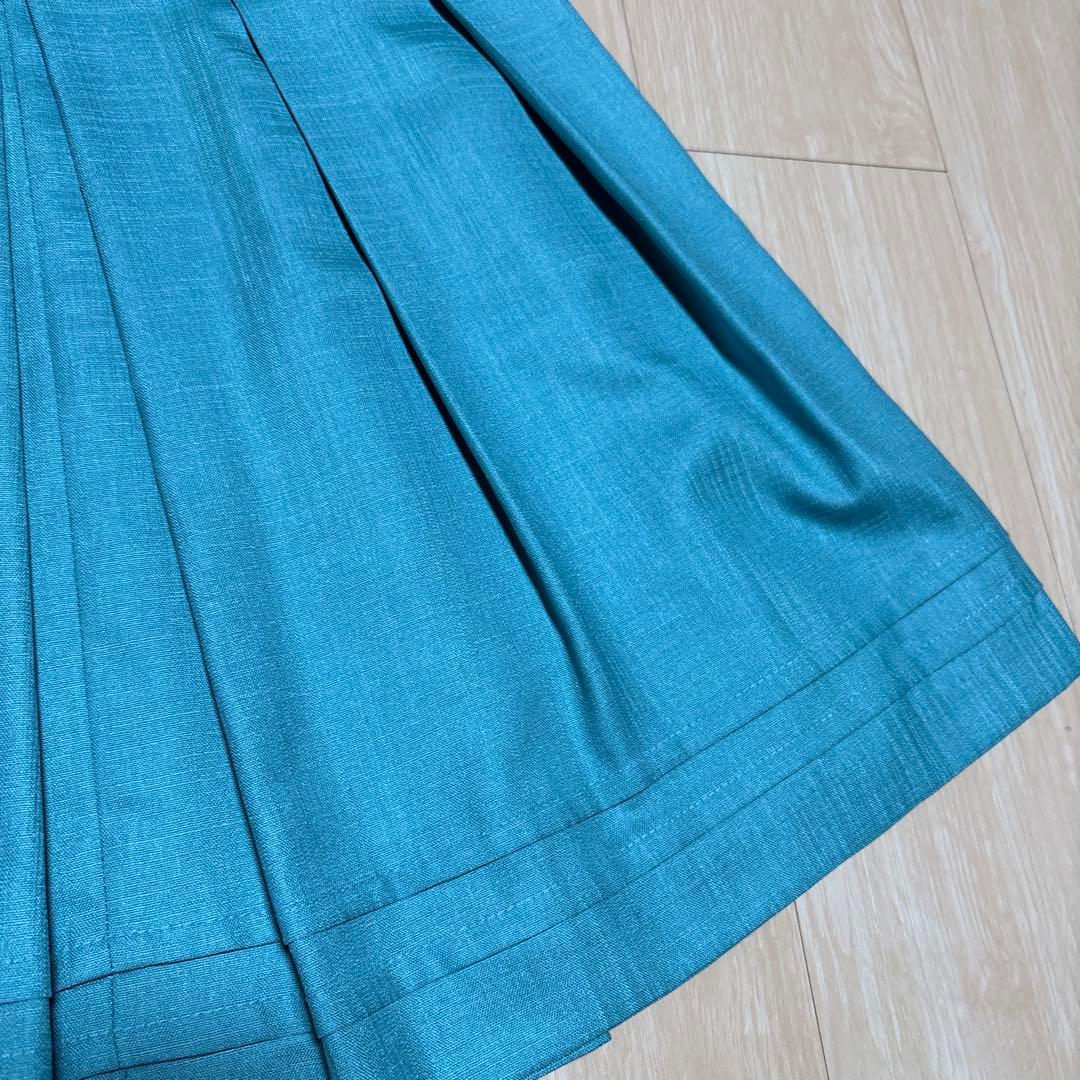 Blackwatch teal green flared skirt, knee-length