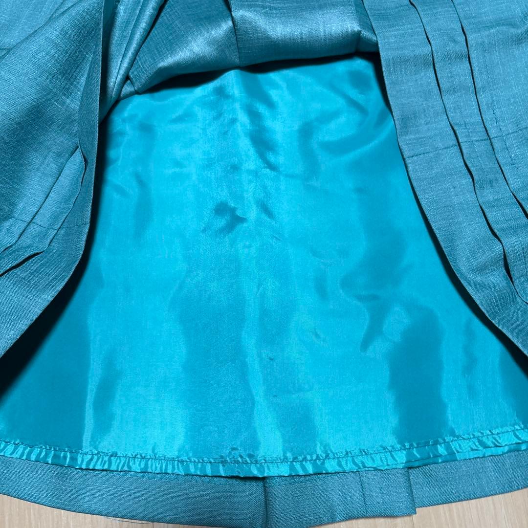 Blackwatch teal green flared skirt, knee-length