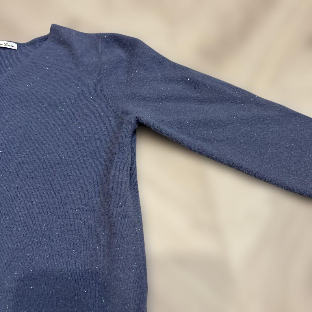 Good condition ✨ Carina Buee V-neck knit sweater 【L】Blue, sparkly, made in overseas