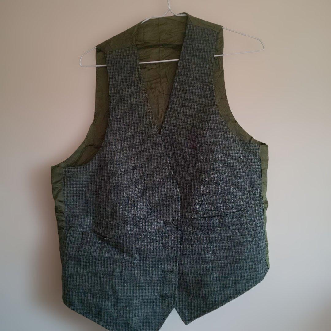 Formal Vest, Gray and Olive Green Check Pattern, Reversible