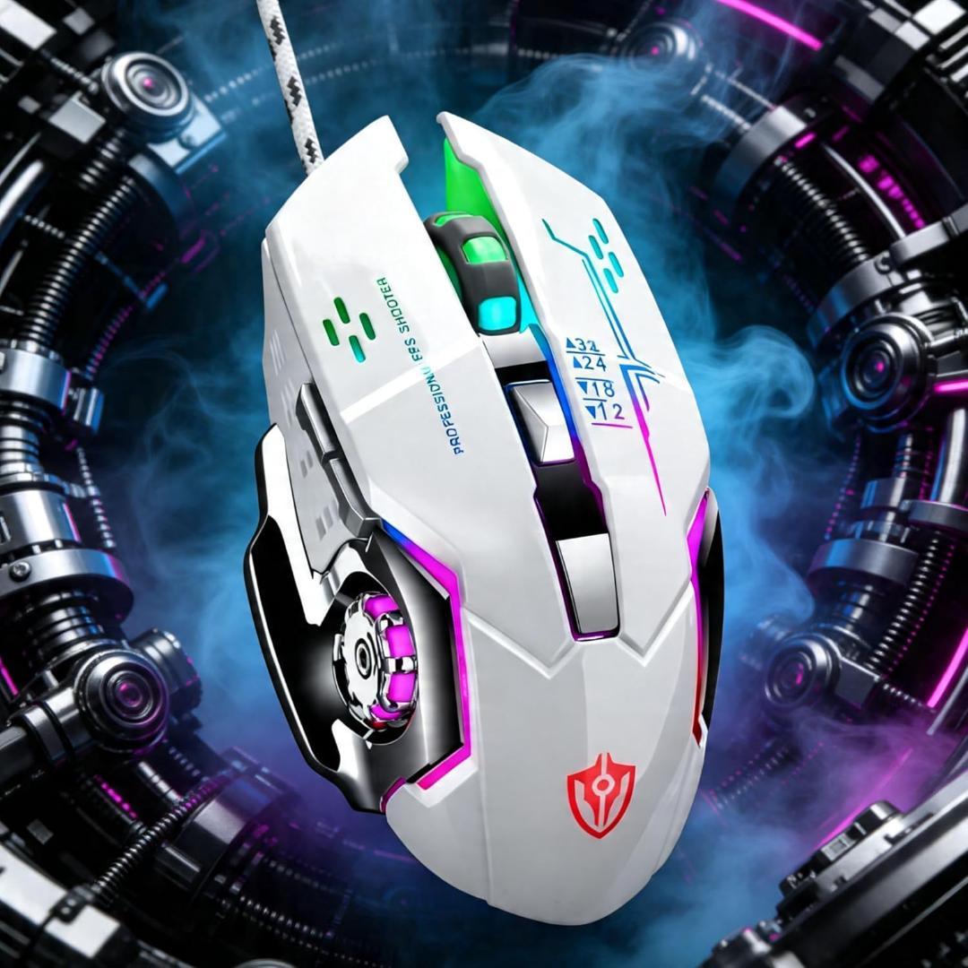 【White】High-Performance Gaming Mouse ★ RGB Light Effects * Optical Wired Mouse