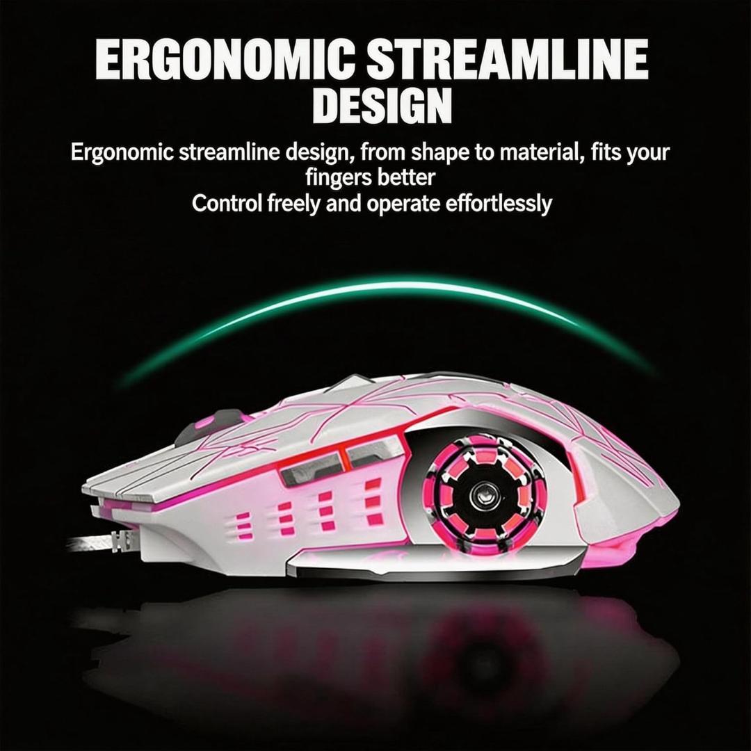【White】High-Performance Gaming Mouse ★ RGB Light Effects * Optical Wired Mouse