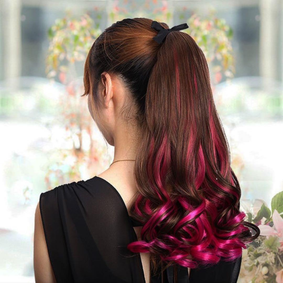 【Dark Brown + Wine Red】 Ponytail Gradient Extensions