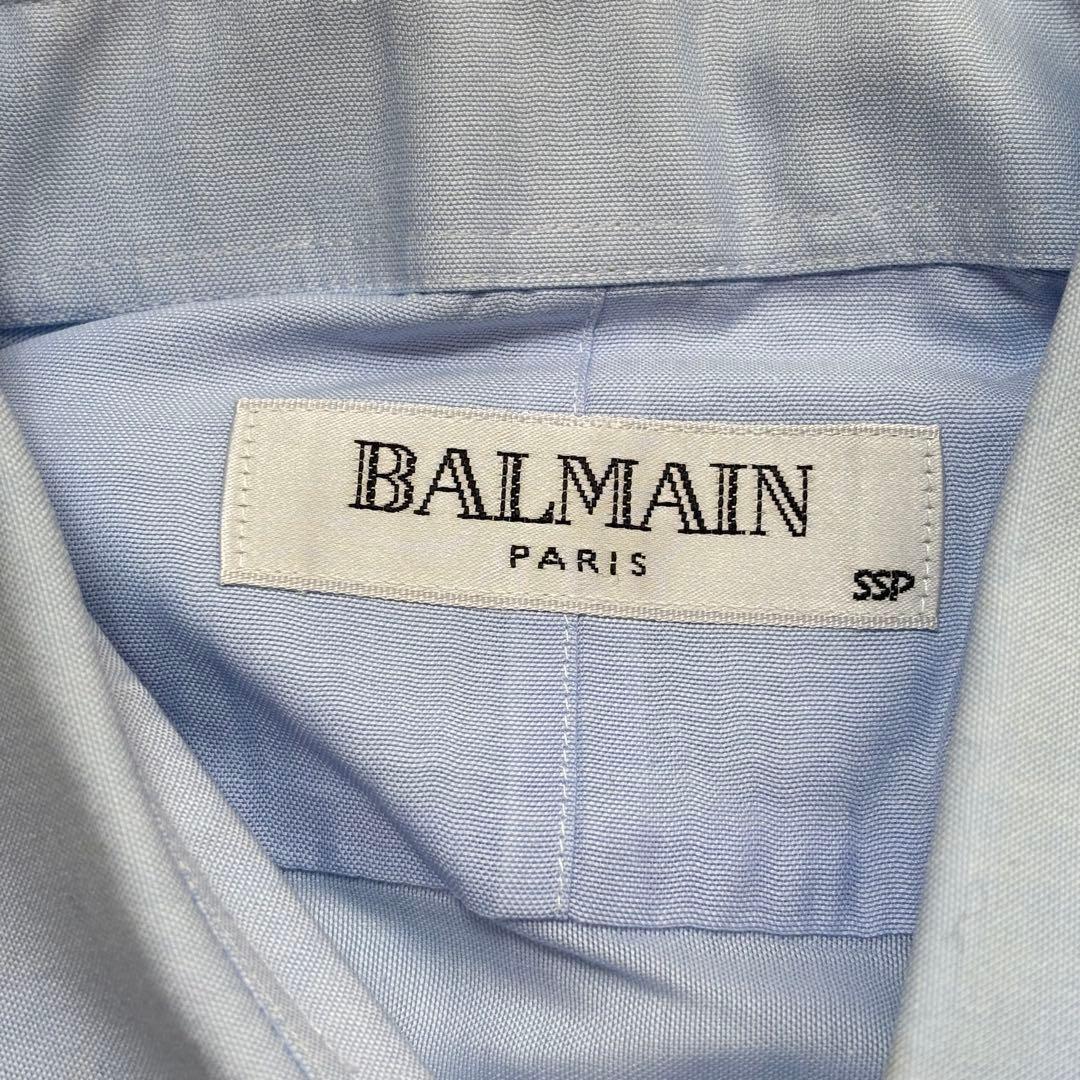 Balmain Short Sleeve Dress Shirt Men's [L] Sax Blue Wrinkle-Resistant Made in Japan