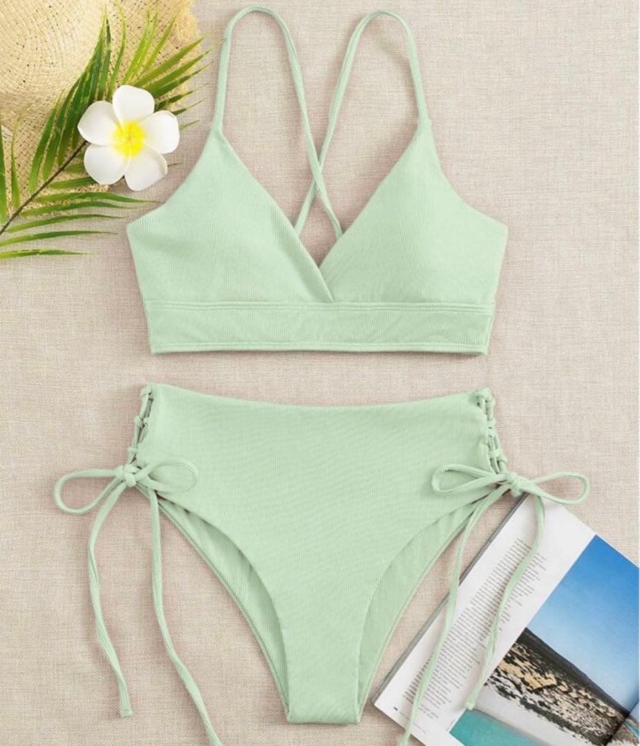 Mint Green Bikini [XS] Cross Strap Separates Swimsuit Pastel Light Green