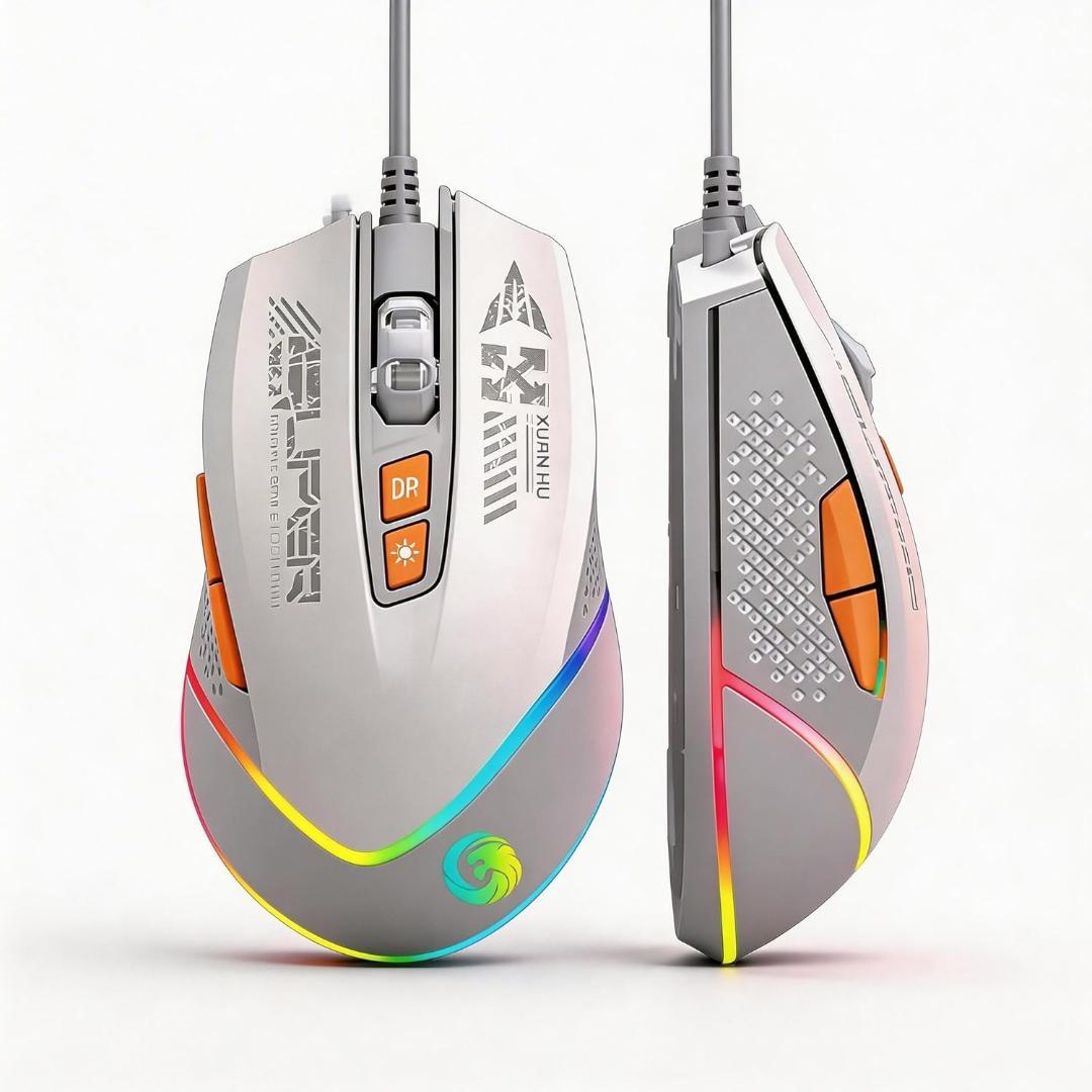 【Color: White】Wired Gaming High-Performance Mouse * 12000 DPI Optical Sensor