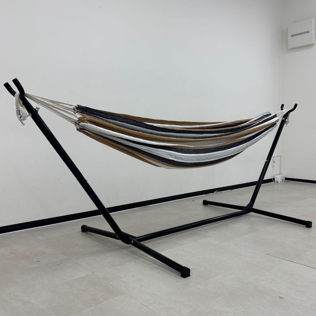 Hammock Stripe Freestanding Foldable Indoor Outdoor Camping with Storage Bag