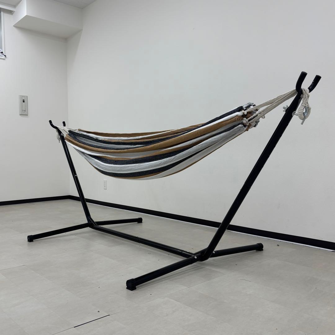 Hammock Stripe Freestanding Foldable Indoor Outdoor Camping with Storage Bag