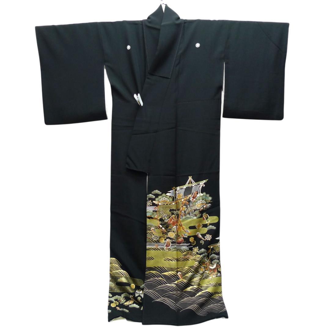 Kimono Kurotomesode Five Crests Maru ni Tachibana Crest Mallet Wedding Reception Japanese Clothing