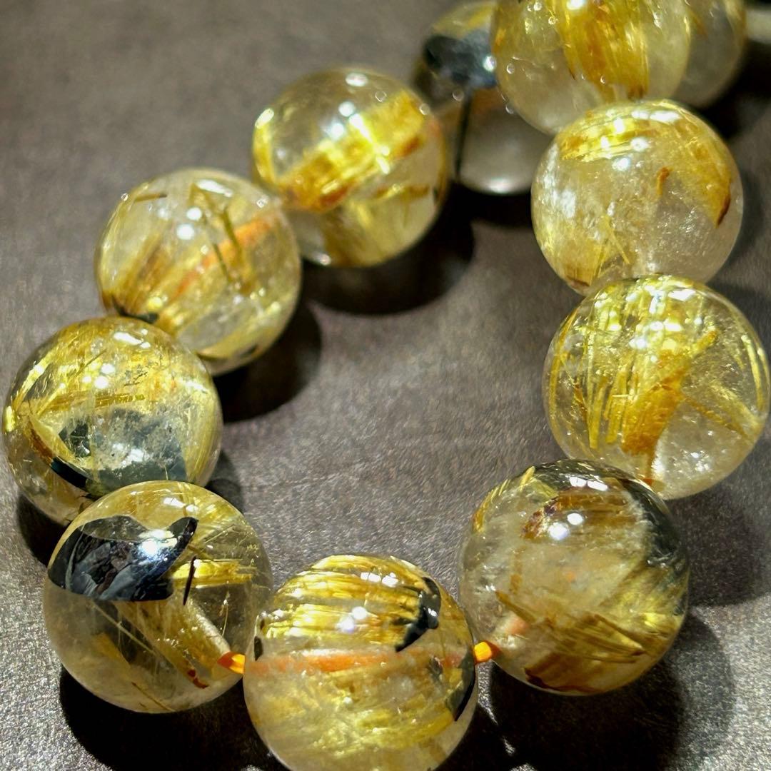 ☆Exceptional High-Grade Item! Sun, Tai-chin, Gold Rutilated Quartz Bracelet, Fortune, Luck, Prosperity Treasure Ball ⑩