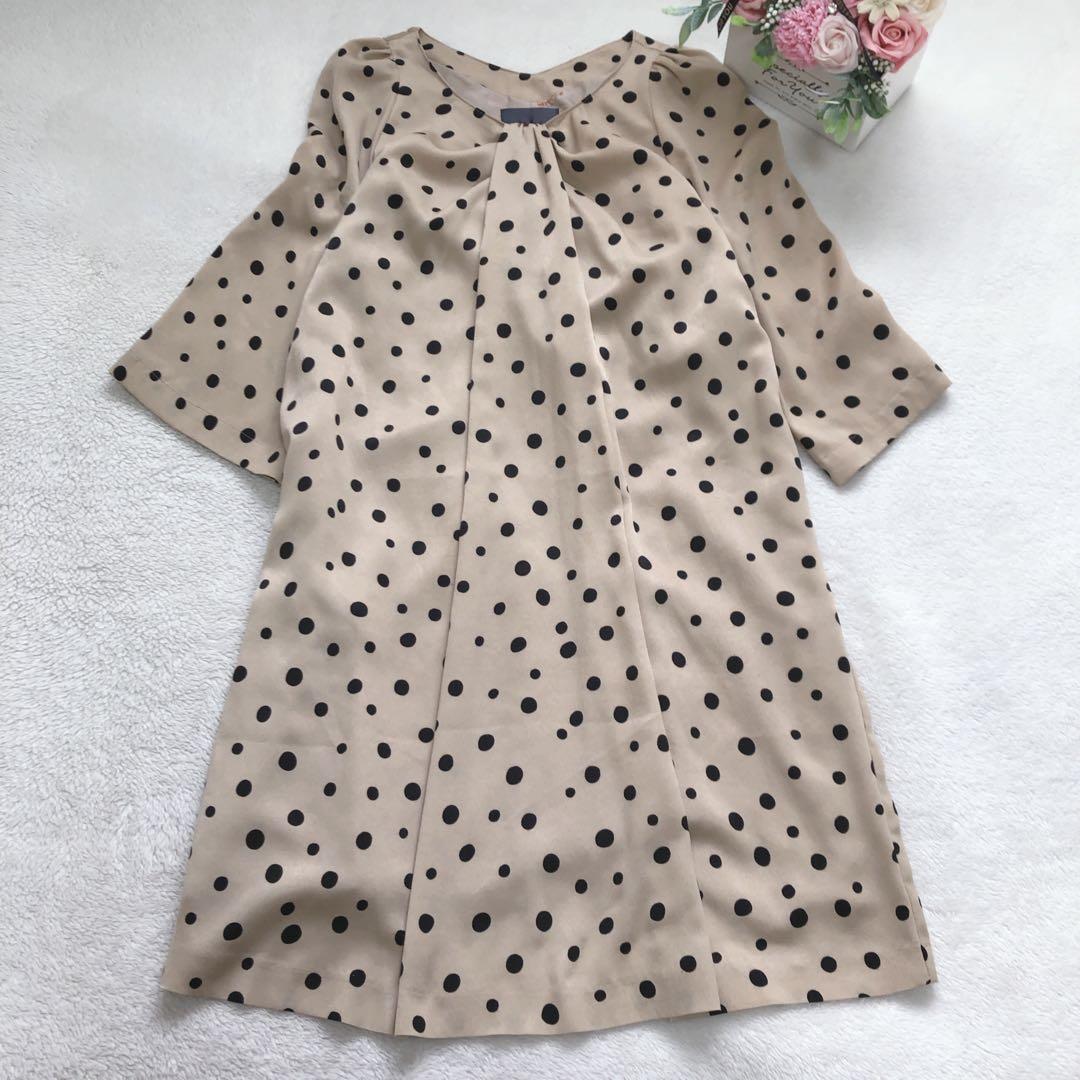Sabena Polka Dot Dress, 3/4 Sleeve, Knee-Length, Simple, Casual, Retro, Cute