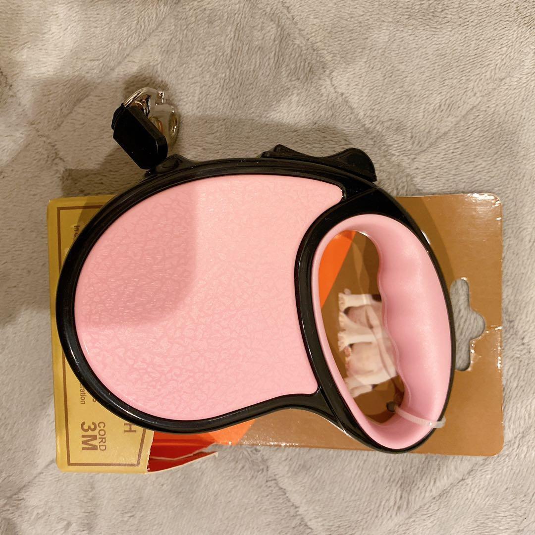 Retractable Dog Leash, 3m, for Small to Medium Dogs, Pink, One-Touch Lock, Automatic Retraction