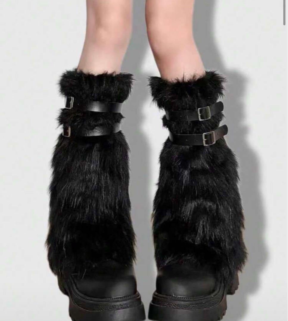 Fluffy Leg Warmers with Belt - Black