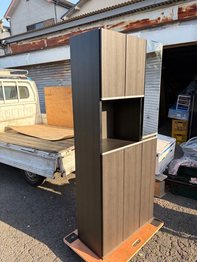 Shoe cabinet with mirror, louvered doors, natural, dark brown, shoe box