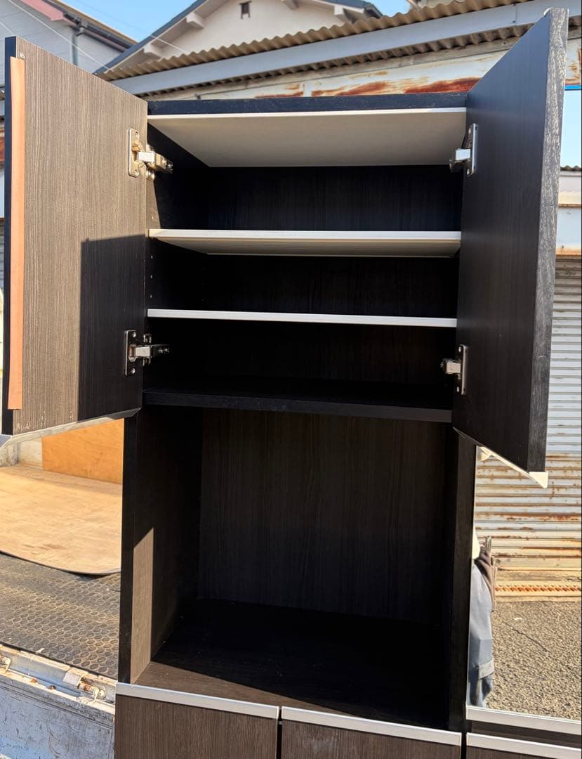 Shoe cabinet with mirror, louvered doors, natural, dark brown, shoe box