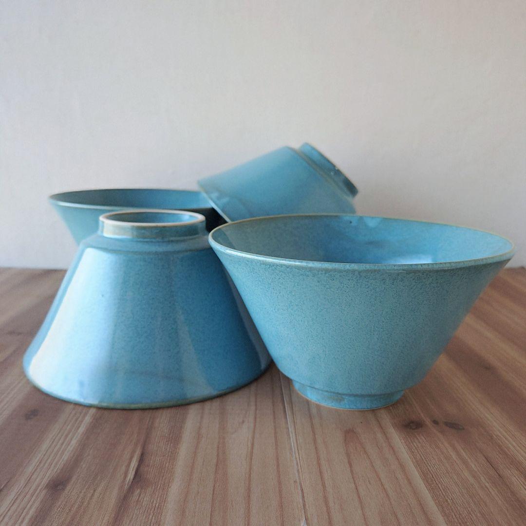 Blue Curved Bowl, Set of 4 - Mino Ware (New, Unused)