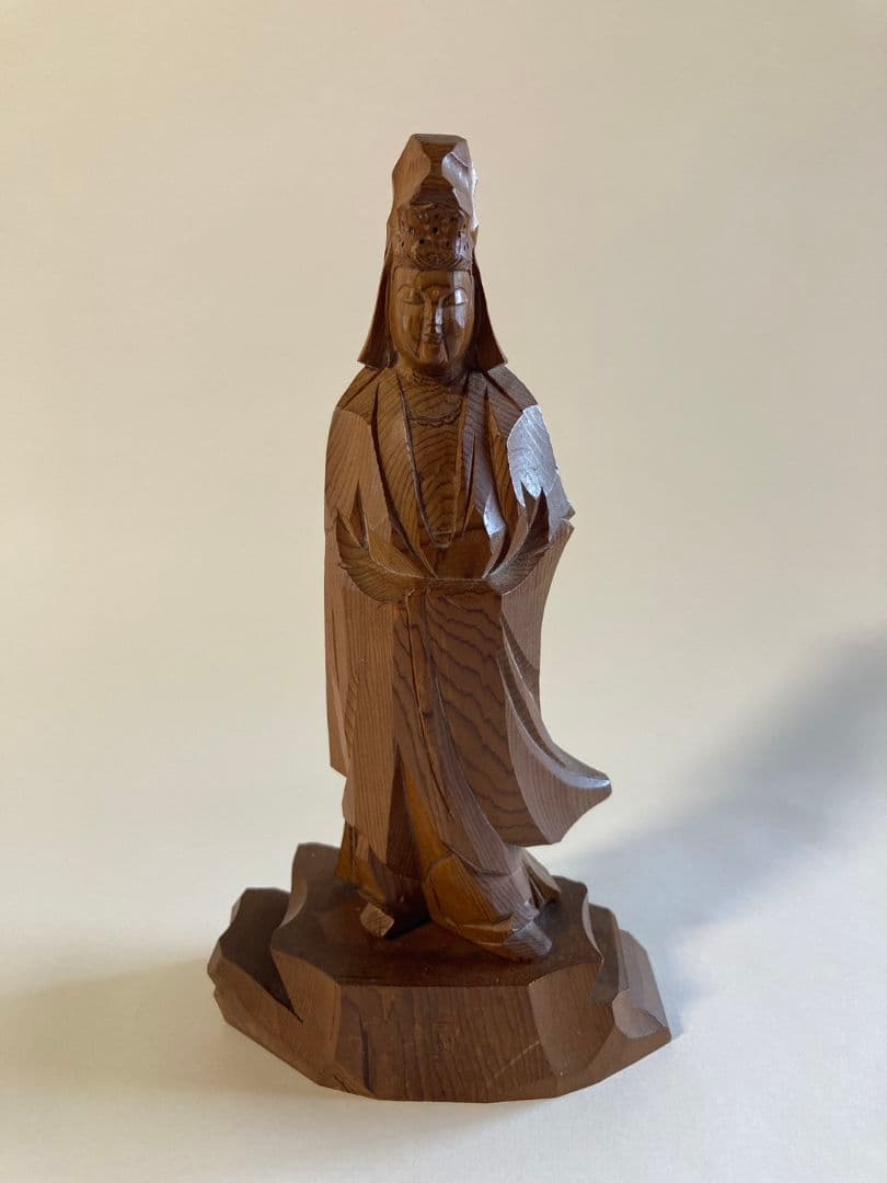 Carved wooden statue of Kannon Bodhisattva